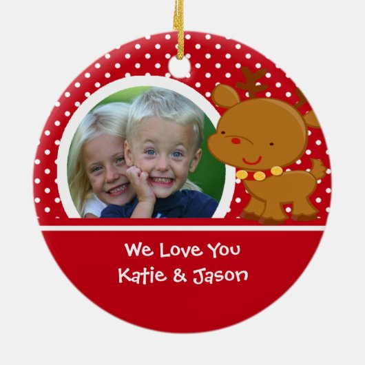 おばあさんの写真のトナカイのクリスマスのオーナメント セラミックオーナメント (裏面)