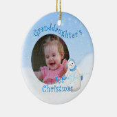 おばあさんの初めてのクリスマス雪だるまラウンド写真 セラミックオーナメント (右)