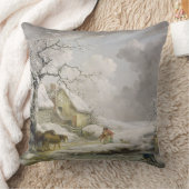 おばあさんを雪だるます男性と冬の風景 クッション (ブランケット)