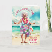 おばあちゃんおもしろいビーチをテーマにした祖父母の日クール シーズンカード (正面)