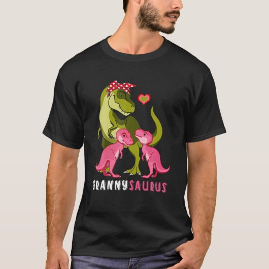 おばあちゃんおもしろい恐竜2 2つの子供グラニサウルス Tシャツ (正面)