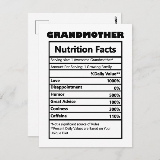 おばあちゃんおもしろい栄養ファクトのはがき ポストカード (正面/裏面)