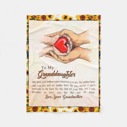 おばあちゃんからの孫娘ひまわりプレゼント フリースブランケット (正面)