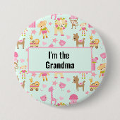 おばあちゃんかわいい動物の柄 缶バッジ (正面)