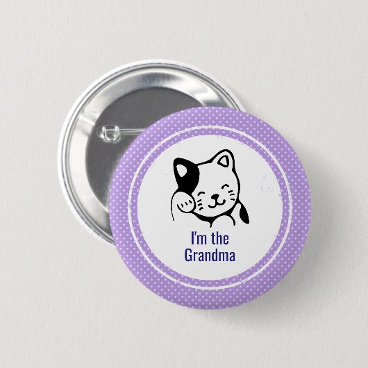 おばあちゃんかわいい子ネコ猫の水玉模様 缶バッジ (正面&裏面)