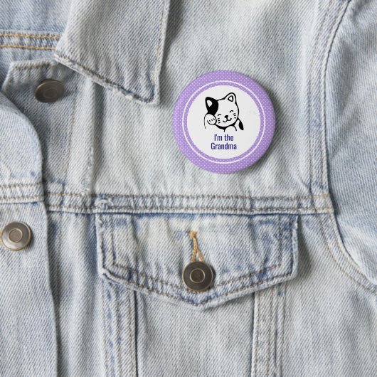 おばあちゃんかわいい子ネコ猫の水玉模様 缶バッジ (インサイチュ)