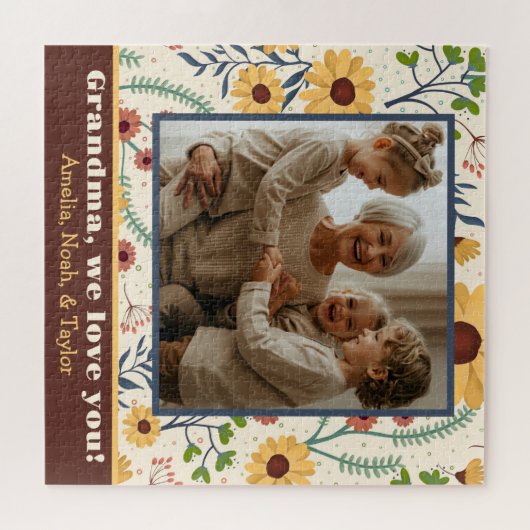 おばあちゃんかわいらしフォト春デイジーフラワーカスタムズ ジグソーパズル (横)