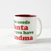 おばあちゃんがいるときにサンタが必要な人 ツートーンマグカップ (正面右)