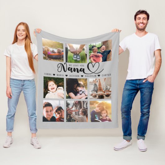 『おばあちゃんが大好きグレーフォトコラージュ』 フリースブランケット (インサイチュ)