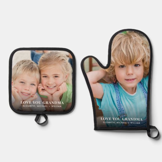 おばあちゃんが愛する写真 鍋つかみ&鍋敷きセット (正面)