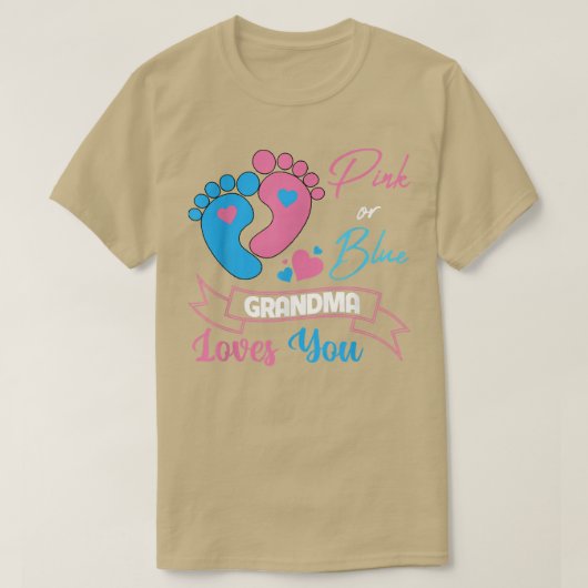 おばあちゃんが愛する妊娠を明らかにするピンクかブルーの性別 Tシャツ (デザイン正面)