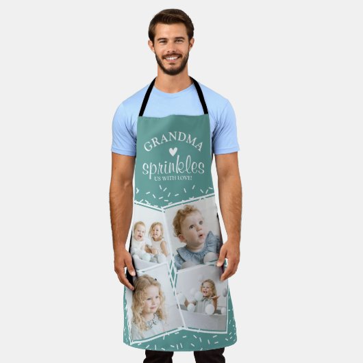 おばあちゃんが私たちにラブフォトコラージュを振りかける エプロン (着用した状態)
