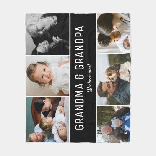おばあちゃんとおじいちゃんがあなたを愛するフォトコラージュ フリースブランケット (正面)