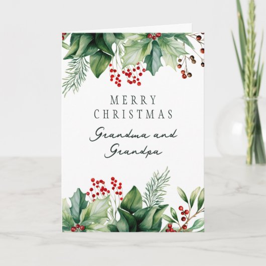 おばあちゃんとおじいちゃんのクリスマス折りたたみホリデーカード シーズンカード (正面)