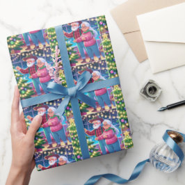 おばあちゃんとおじいちゃんの飾クリスマスツリー ラッピングペーパー