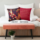 おばあちゃんとおじいちゃん | サンタが暖炉のそばで休憩 赤 クッション