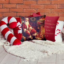 おばあちゃんとおじいちゃん | サンタが暖炉のそばで休憩 赤 クッション