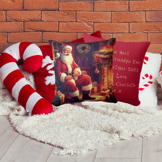 おばあちゃんとおじいちゃん | サンタが暖炉のそばで休憩 赤 クッション