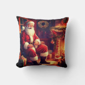 おばあちゃんとおじいちゃん | サンタが暖炉のそばで休憩 赤 クッション (正面)