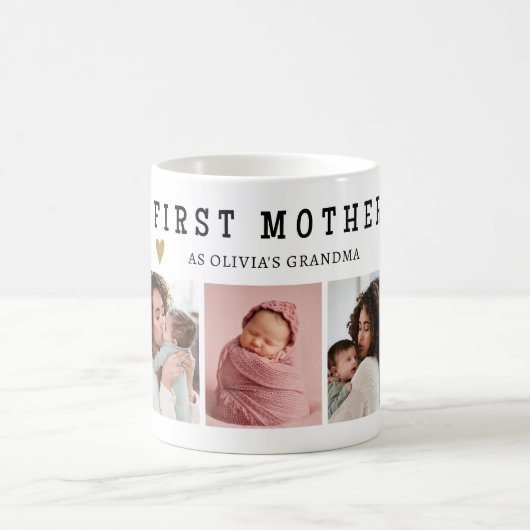 おばあちゃんとして初の母の日を幸せに5フォトコラージュ コーヒーマグカップ (中央)
