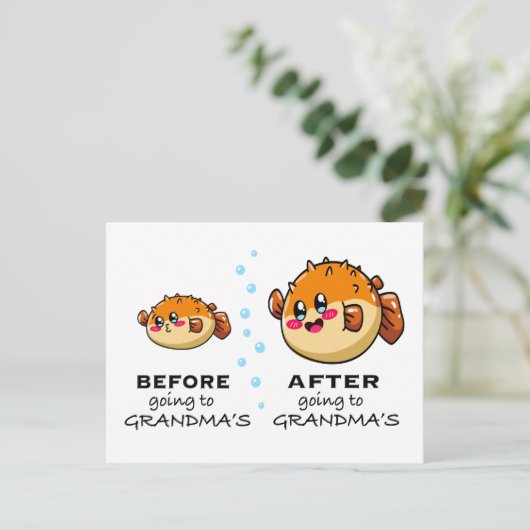 おばあちゃんとの食事がテーマのユーモアグッズ ポストカード (スタンド正面)