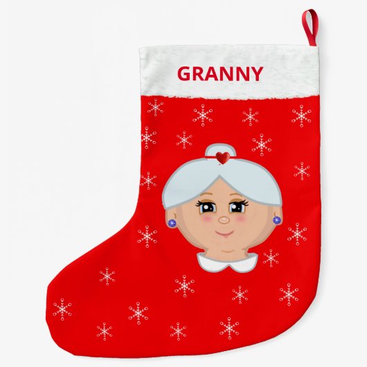 おばあちゃんとスノーフレークスクリスマスストッキング ラージクリスマスストッキング (裏面)