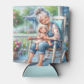 おばあちゃんと孫娘のポーチでの抱擁 缶クーラー (正面)