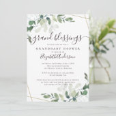 おばあちゃんになるユーカリ金ゴールドグリッターベビーシャワー 招待状 (スタンド正面)