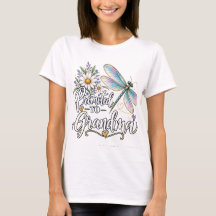 おばあちゃんに昇格 ドラゴンフライ フラワー柄 女性用Tシャツ