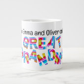 おばあちゃんに素晴らしかぎ針編み文字子供の名前を呼ぶ ジャンボコーヒーマグカップ (正面)