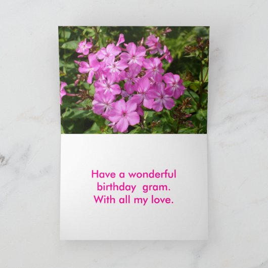 おばあちゃんに誕生日かわいらしピンクの花 カード (内部)