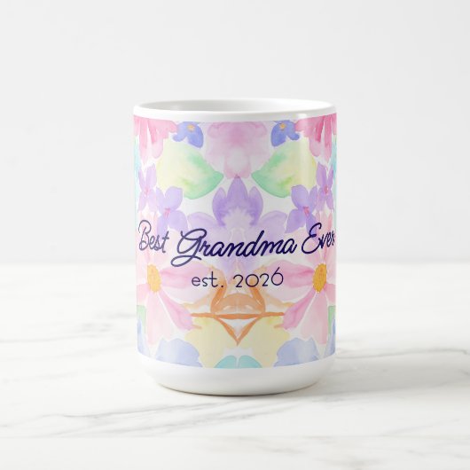 おばあちゃんに贈る母の日 水彩花柄デザイン コーヒーマグカップ (中央)
