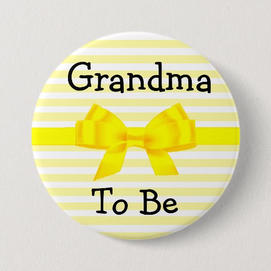 おばあちゃんに黄色と白の赤ちゃんシャワーボタン 缶バッジ (正面)