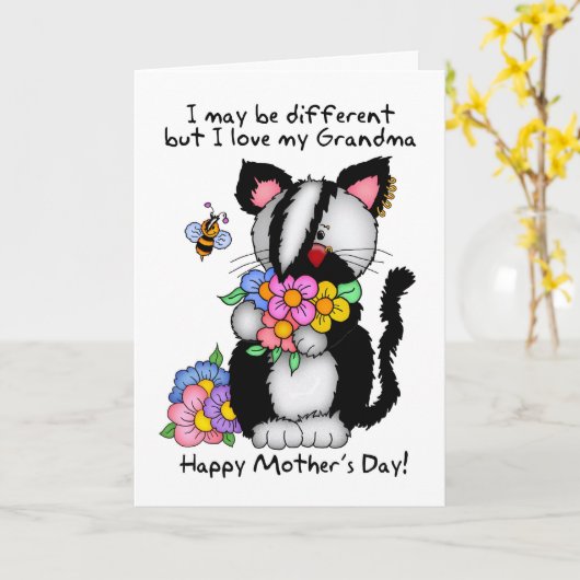おばあちゃんのお母さんのデイカード – パンク/ロック/エモキャット& カード (黄色い花)