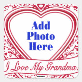 おばあちゃんのことが大好き！フォト赤いハート スクエアシール (正面)