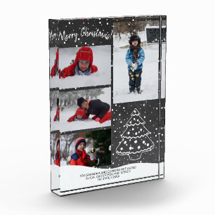 おばあちゃんのために   雪の素朴クリスマスツリー フォトブロック