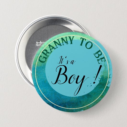 おばあちゃんのためのアクアグリーン水彩「男の子だ」 缶バッジ (正面&裏面)