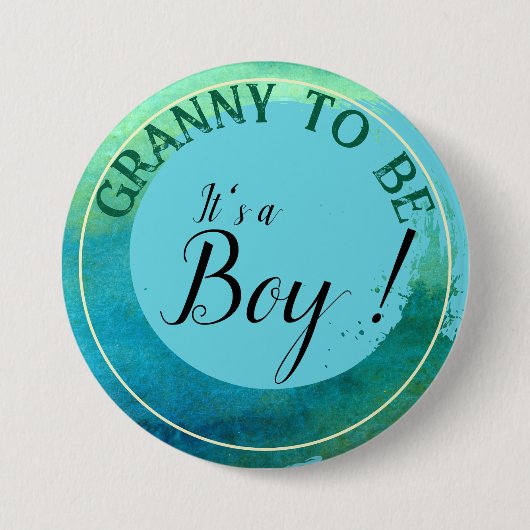 おばあちゃんのためのアクアグリーン水彩「男の子だ」 缶バッジ (正面)