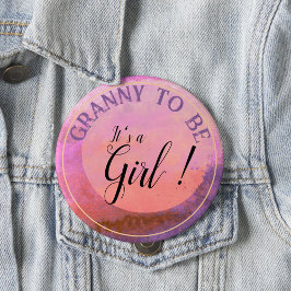 おばあちゃんのためのピンクグラデーション水彩 'It's a Girl' 缶バッジ