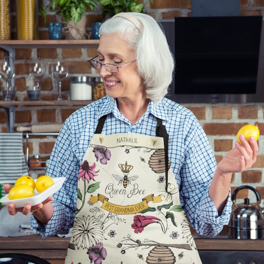 おばあちゃんのための美しい黄色と黒のクイーンビー エプロン