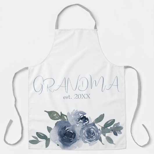 おばあちゃんのための青い花 エプロン (正面)