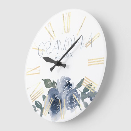 おばあちゃんのための青い花 ラージ壁時計 (傾斜)
