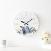 おばあちゃんのための青い花 ラージ壁時計 (ホーム)