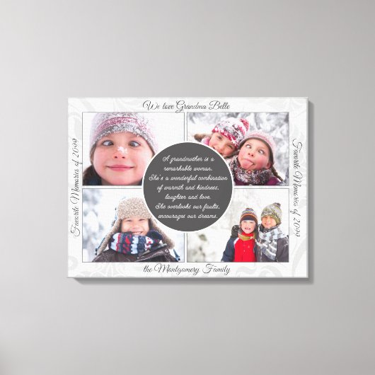 おばあちゃんのための4枚の写真の名前とメッセージを込めた愛の記憶 キャンバスプリント (正面)