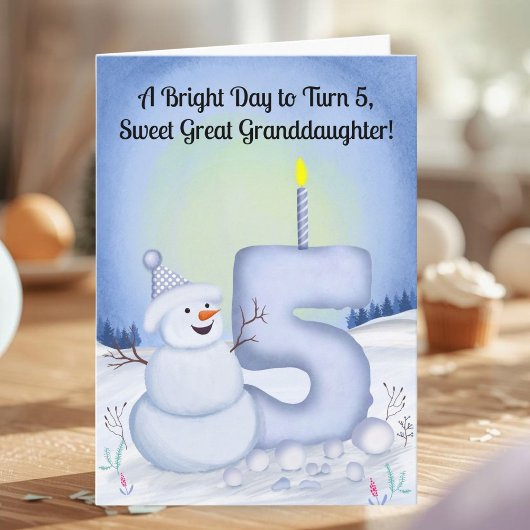 おばあちゃんのひ孫の5歳の誕生日 スノーマン 雪景色 カード