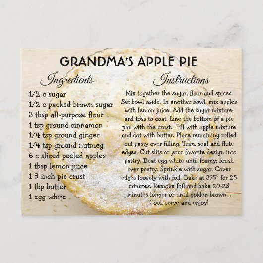 おばあちゃんのアップルパイデイレシピカード ポストカード (正面)