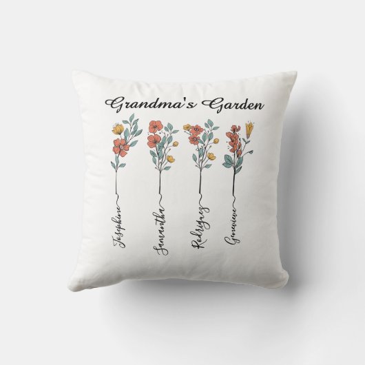 おばあちゃんのガーデンカスタム4お母さんのためのフローラの名前 クッション (裏面)