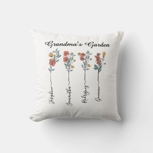 おばあちゃんのガーデンカスタム4お母さんのためのフローラの名前 クッション (正面)