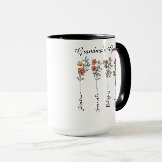 おばあちゃんのガーデンカスタム4お母さんのためのフローラの名前 マグカップ (正面右)