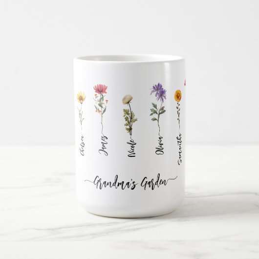 おばあちゃんのガーデンカスタム9名スクリプト野花 コーヒーマグカップ (中央)